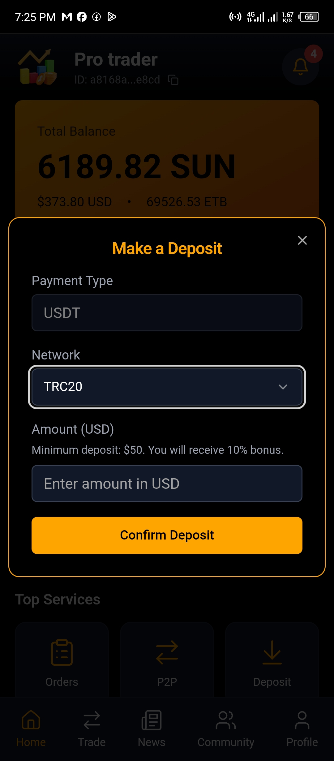 USDT Crypto Deposit Dashboard